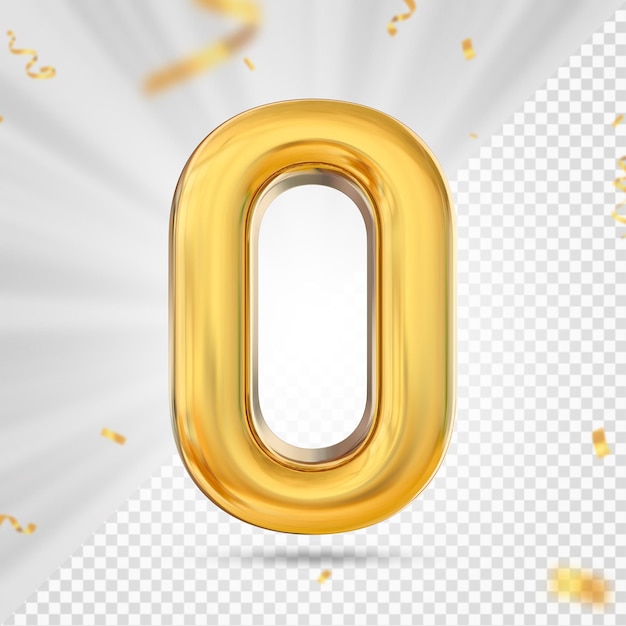 Renderizado 3D del número 0 de oro