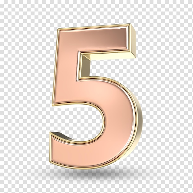 Renderizado en 3D del número 5 de oro