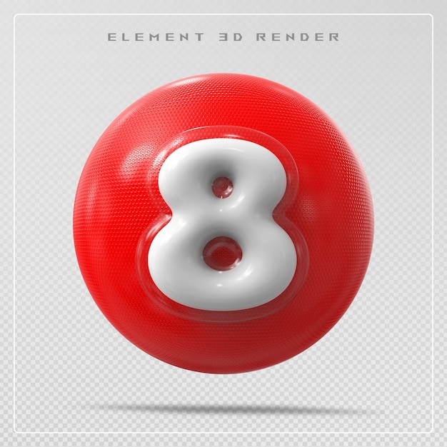 Renderizado en 3D del número 8 rojo