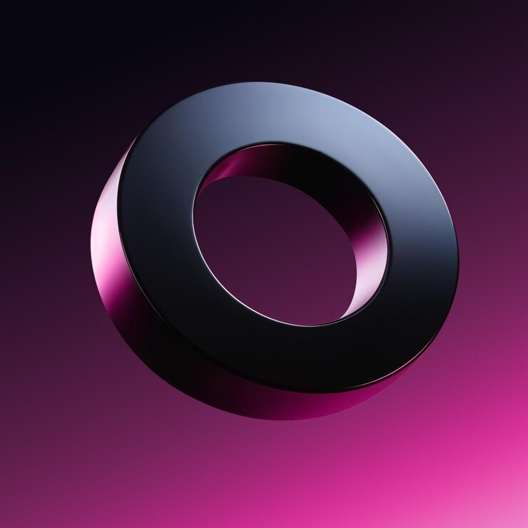 Renderizado en 3D del número cero superficie brillante fondo rosa oscuro