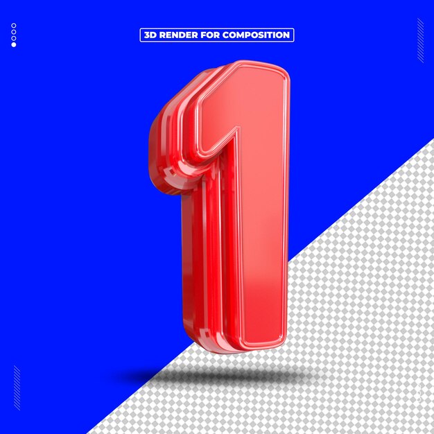 Renderizado en 3D del número rojo uno