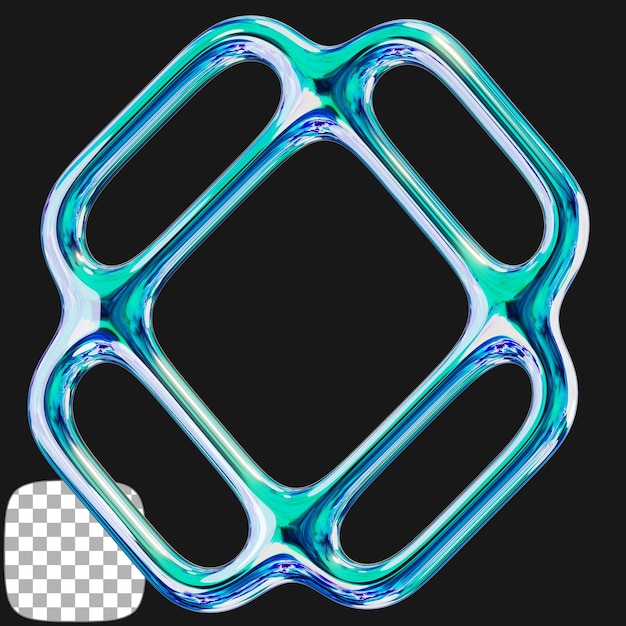 Renderizado en 3D de un ornamento geométrico brillante en tonos azules y verdes