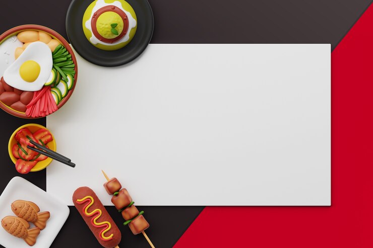 PSD renderizado en 3d de una pancarta en blanco de comida coreana