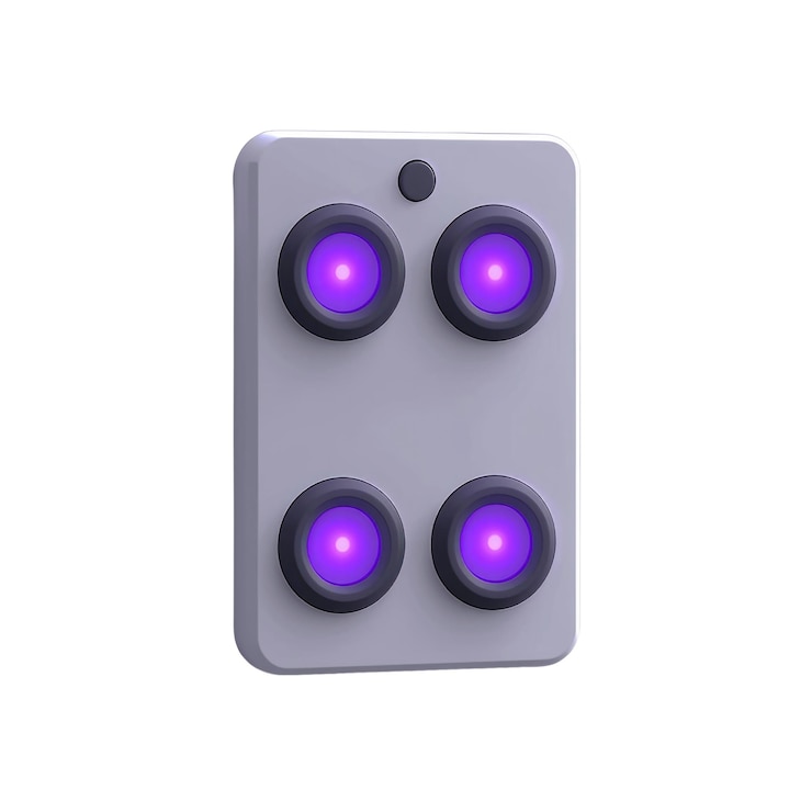PSD renderizado en 3d de un panel futurista con cuatro botones iluminados