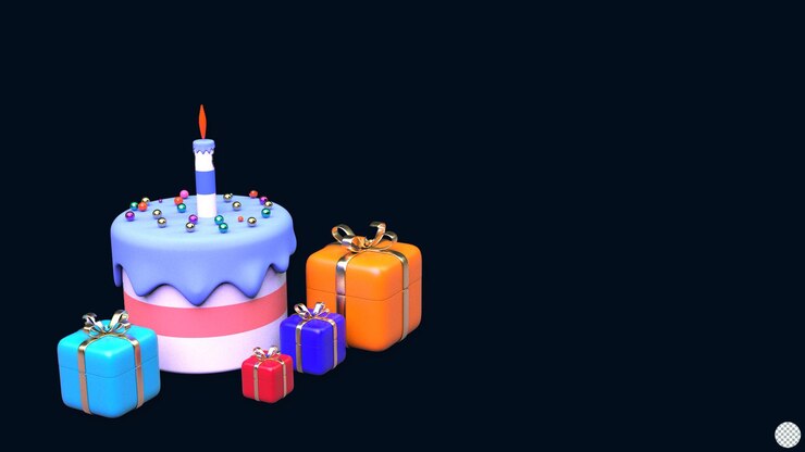 PSD renderizado en 3d de pastel de cumpleaños con caja de regalos en color