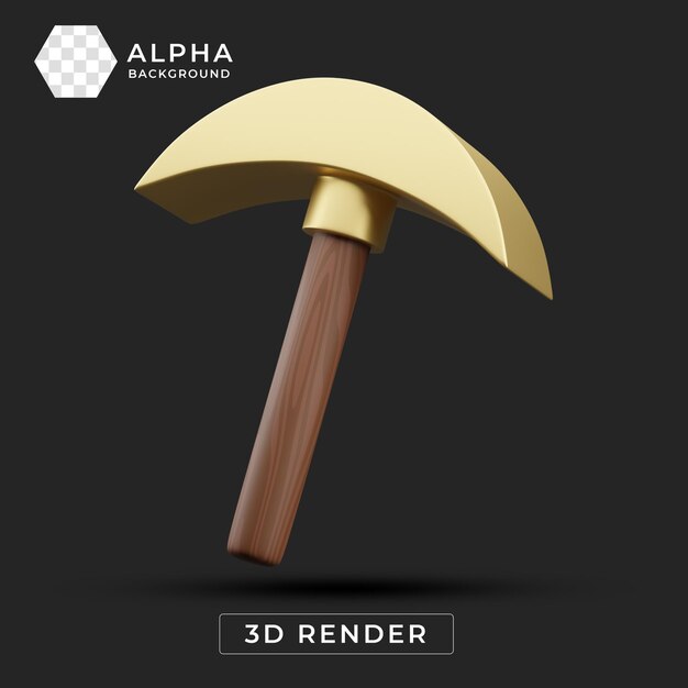 Renderizado en 3D de pico dorado con mango de madera