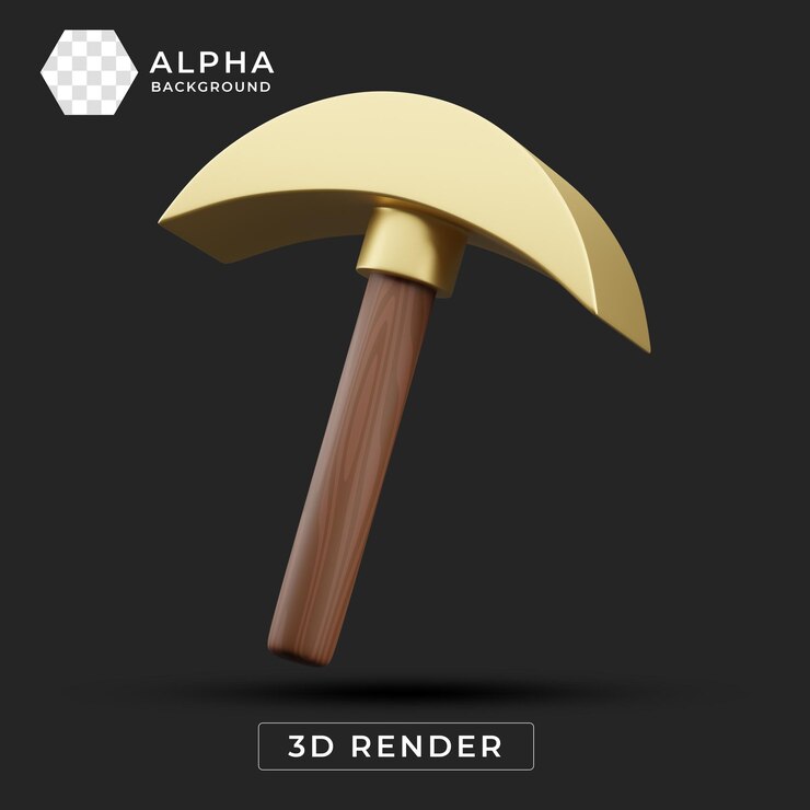 PSD renderizado en 3d de pico dorado con mango de madera