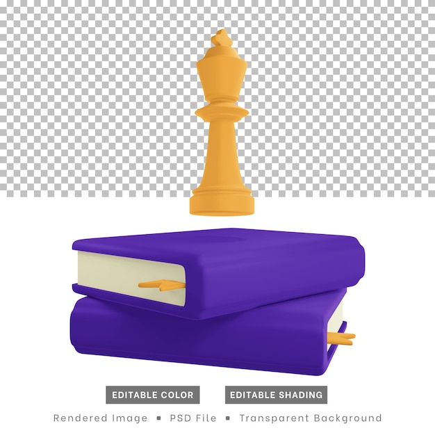 renderizado 3d, piezas de ajedrez y libros. a efectos de elementos de diseño web o diseño de contenido.