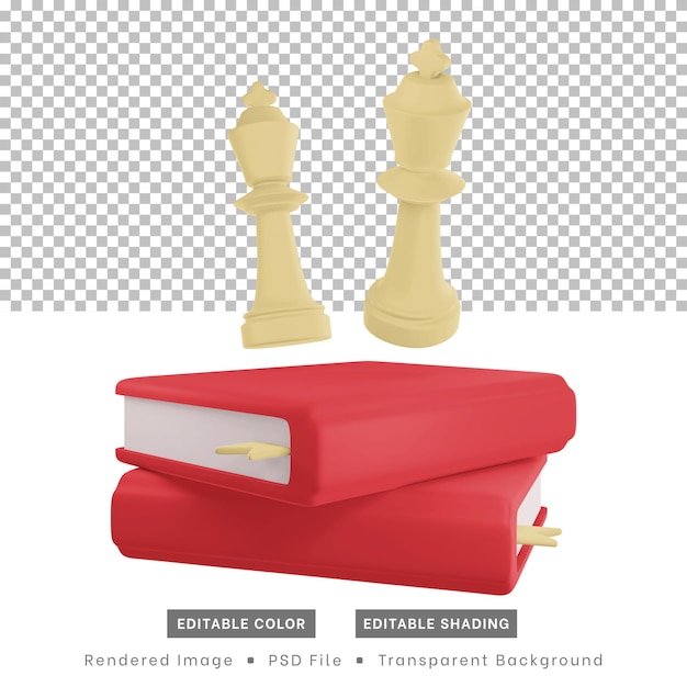 renderizado 3d, piezas de ajedrez y libros. a efectos de elementos de diseño web o diseño de contenido.