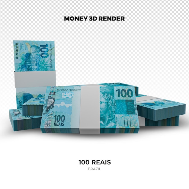 Renderizado en 3D de pilas de billetes brasileños de 100 reales