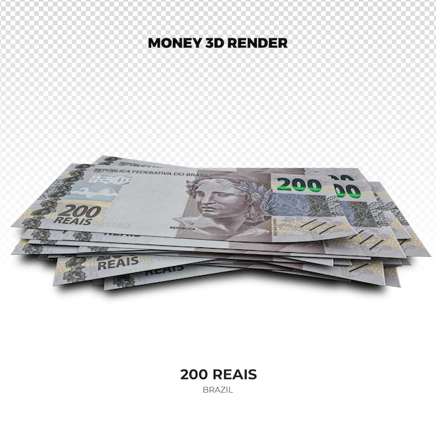 PSD renderizado en 3d de pilas de billetes brasileños de 200 reales