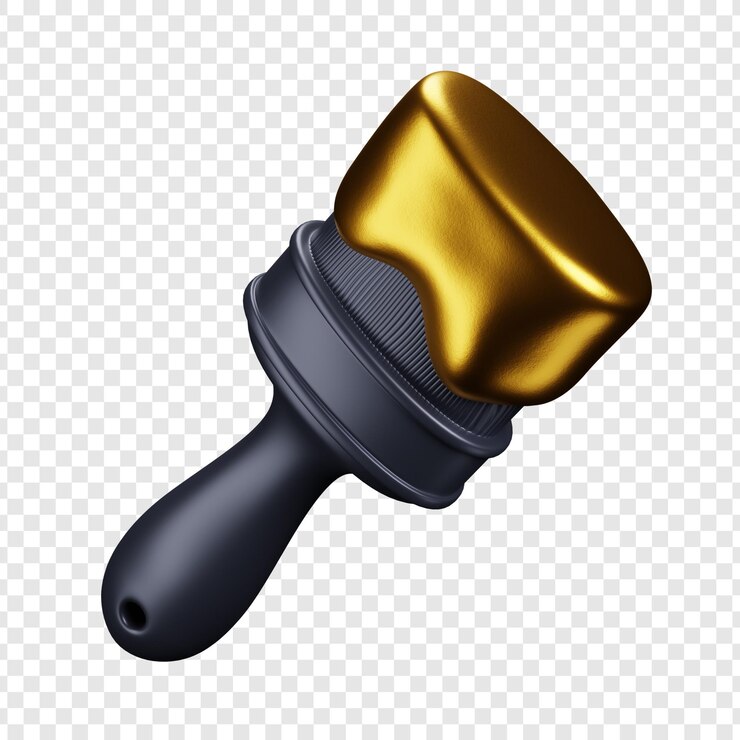 PSD renderizado en 3d de un pincel de pintura dorado