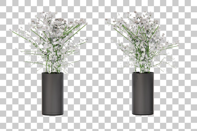 Renderizado 3D de plantas isométricas en macetas