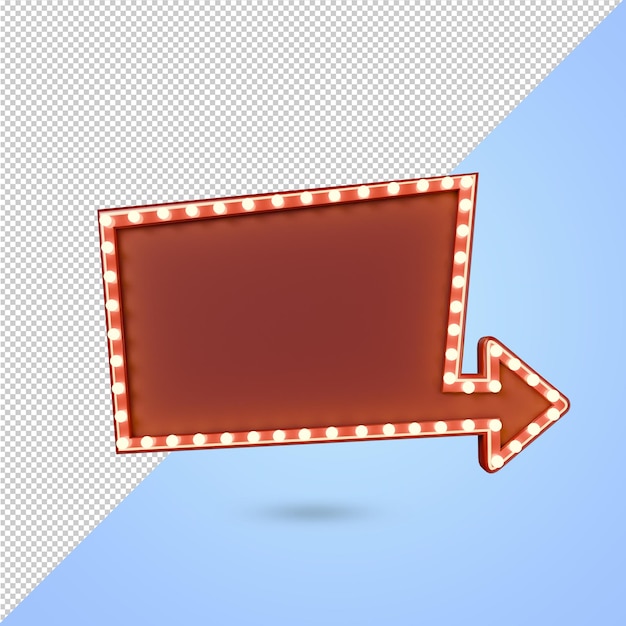 Renderizado 3D Plantilla promocional de letrero luminoso retro con flecha para banners publicitarios y marco de luz de cine
