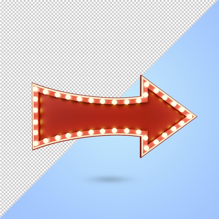 PSD renderizado 3d plantilla promocional de letrero luminoso retro con flecha para banners publicitarios y marco de luz de cine