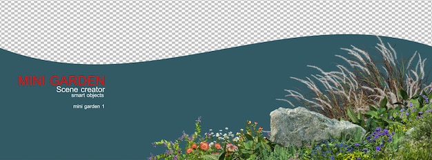 Renderizado en 3D de primer plano de flores y plantas