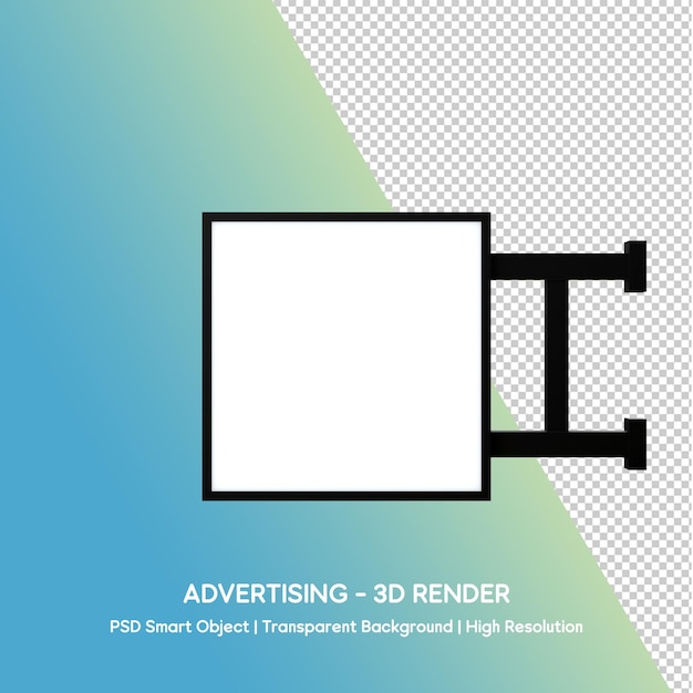 Renderizado 3D publicitario de un letrero de una tienda cuadrada