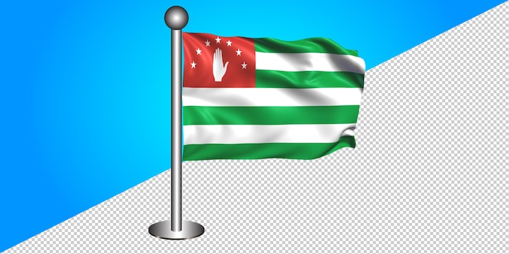PSD renderizado 3d realista de la bandera de abjasia con poste sobre un fondo transparente