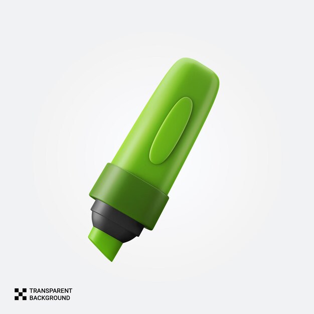 Renderizado en 3D con resaltador verde en un fondo transparente