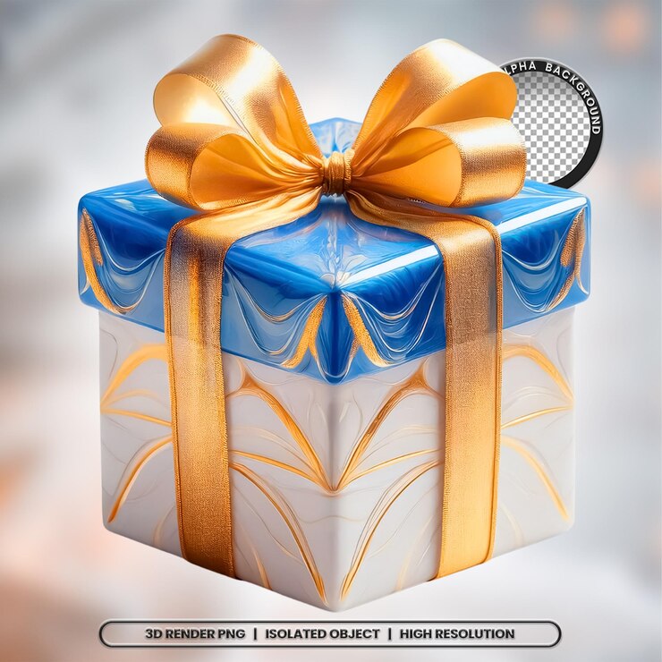 Renderizado en 3D Sello de Regalos de Navidad Elemento de Plata de Oro Azul Presente Ícono Natal PSD PNG