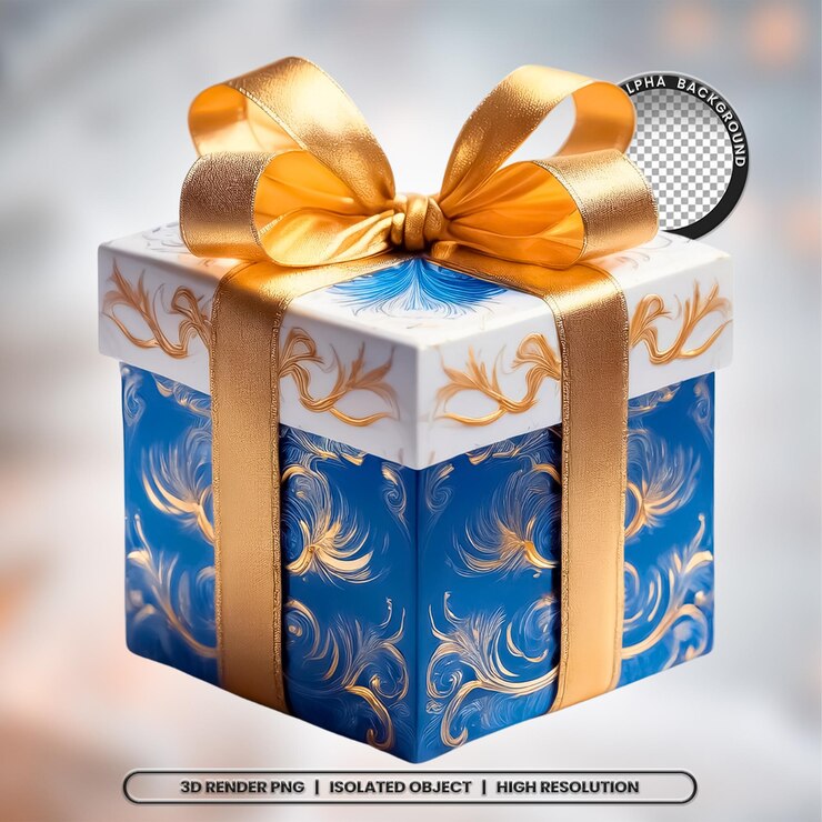 Renderizado en 3D Sello de Regalos de Navidad Elemento de Plata de Oro Azul Presente Ícono Natal PSD PNG