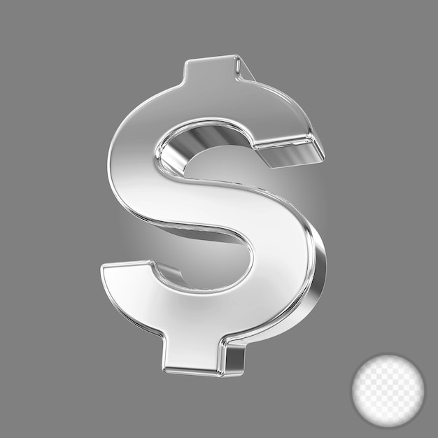 Renderizado en 3D del signo de dólar en plata