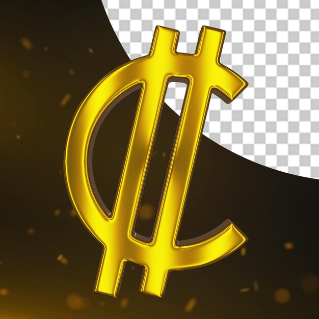 Renderizado en 3D del signo de la moneda dorada