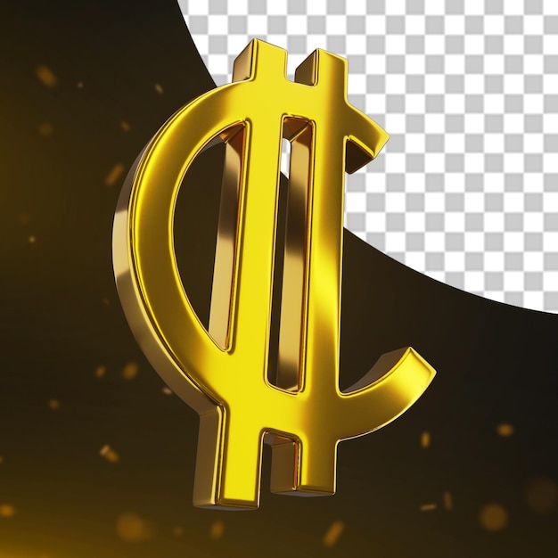 Renderizado en 3D del signo de la moneda dorada