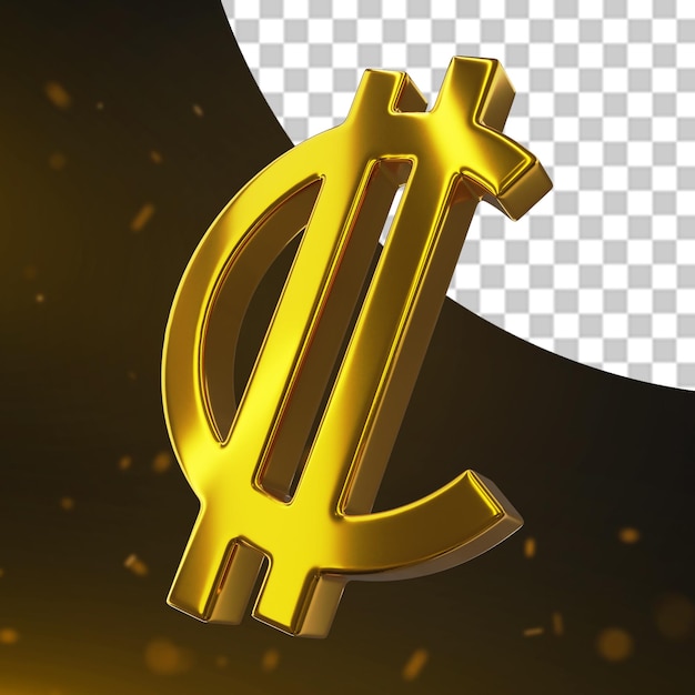 Renderizado en 3D del signo de la moneda dorada