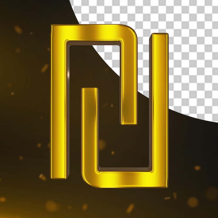 PSD renderizado en 3d del signo de la moneda de oro shekel