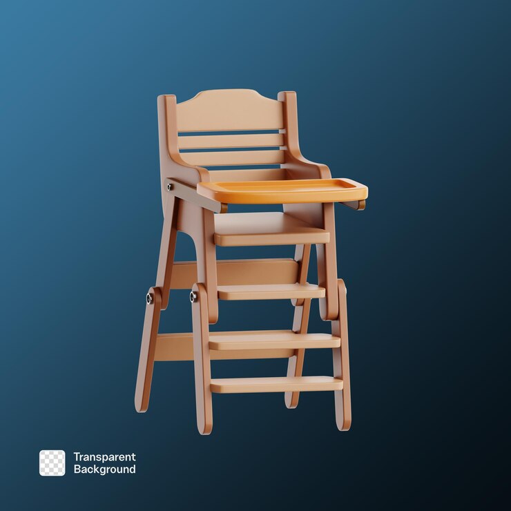 PSD renderizado en 3d de una silla alta de madera para bebés