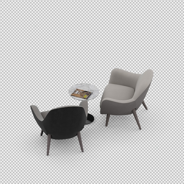 Renderizado en 3D de un sillón isométrico