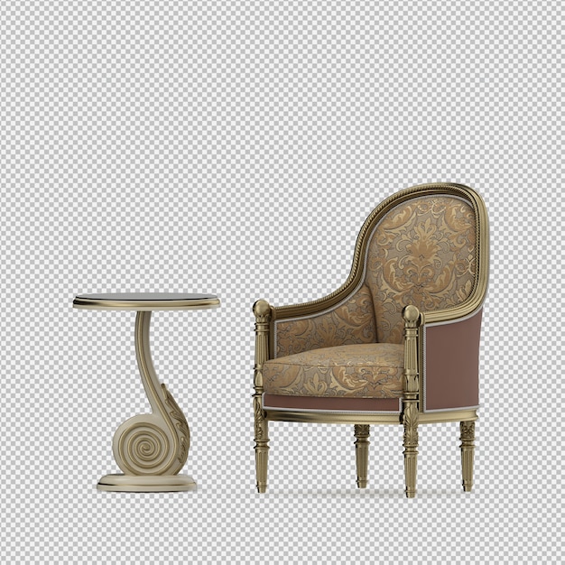 Renderizado en 3D de un sillón isométrico