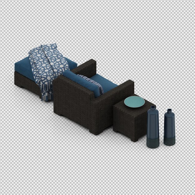 Renderizado en 3D de un sillón isométrico