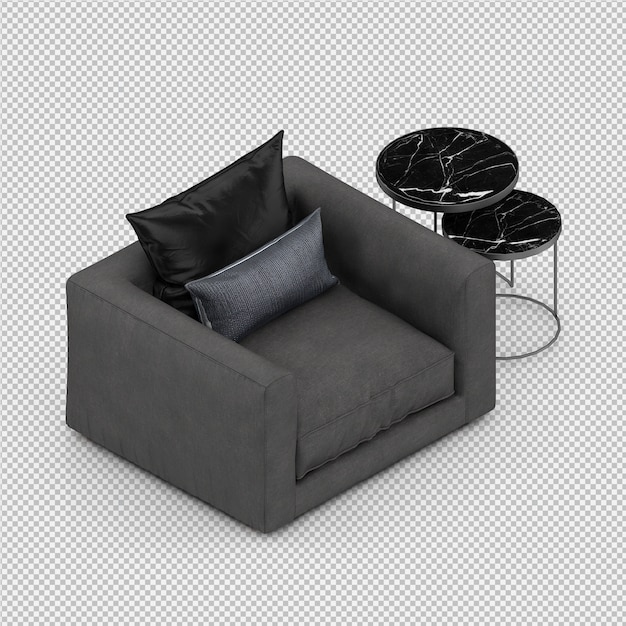 Renderizado en 3D de un sillón isométrico