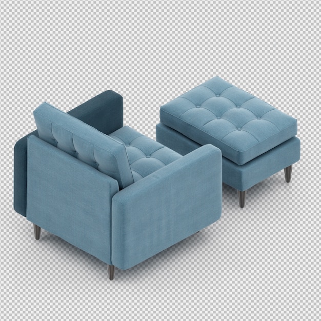 Renderizado en 3D de un sillón isométrico