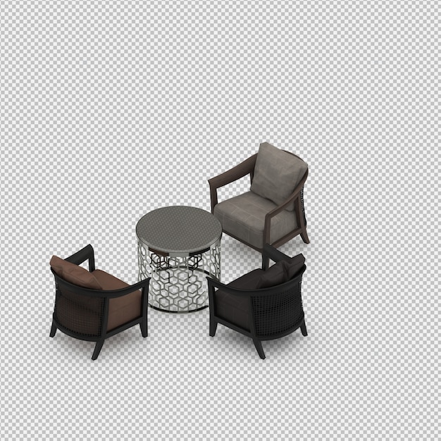 Renderizado en 3D de un sillón isométrico