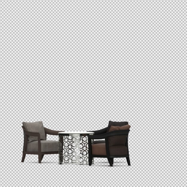 Renderizado en 3D de un sillón isométrico