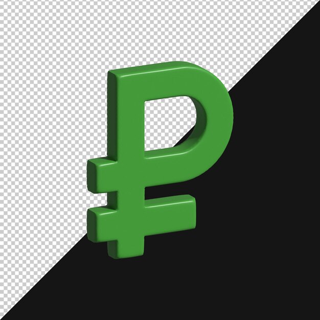 Renderizado en 3D de un símbolo verde del rublo ruso