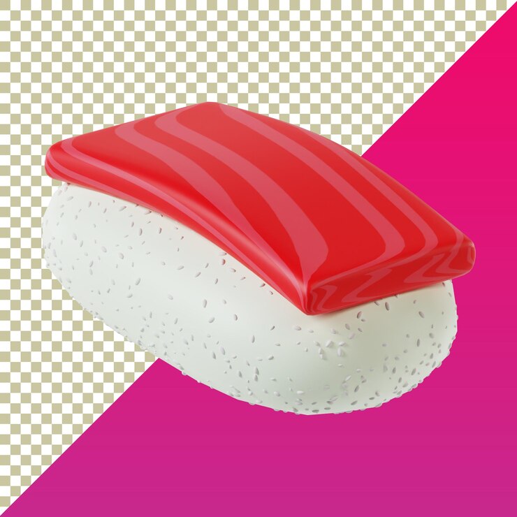PSD renderizado 3d de sushi de salmón en fondo aislado y transparente