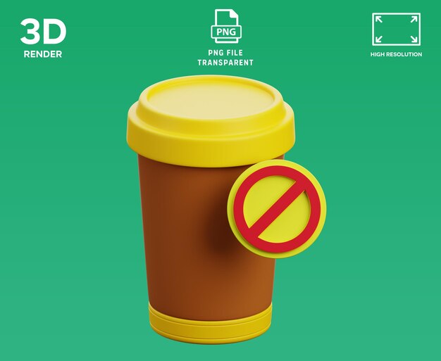 Renderizado en 3D de una taza de café con un letrero de prohibición