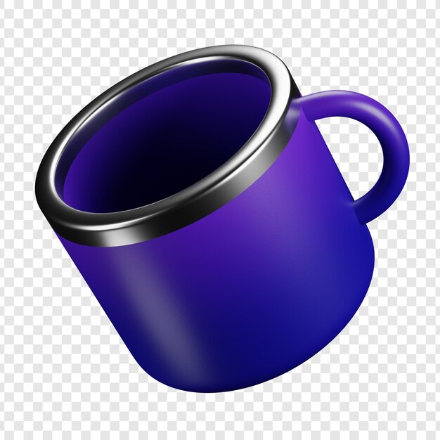Renderizado en 3D de una taza púrpura con borde metálico