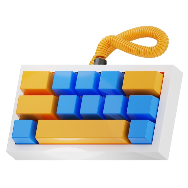 Renderizado en 3D de un teclado mecánico al 60 por ciento con teclas naranja y azul