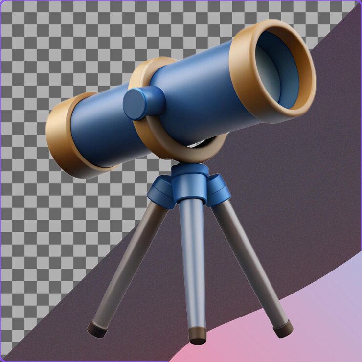 PSD renderizado en 3d del telescopio en el trípode