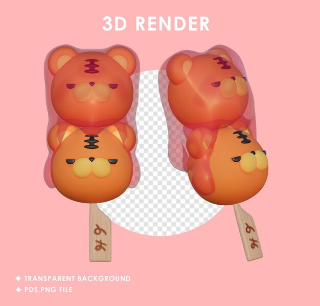 Renderizado en 3d de tiger dango sweet japón