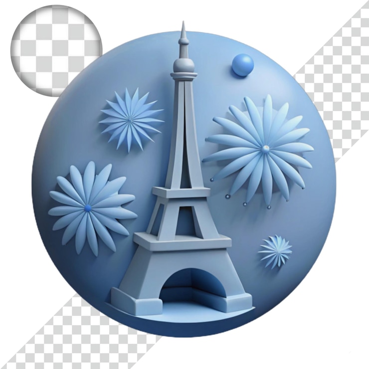 PSD renderizado en 3d de la torre eiffel con flores azules