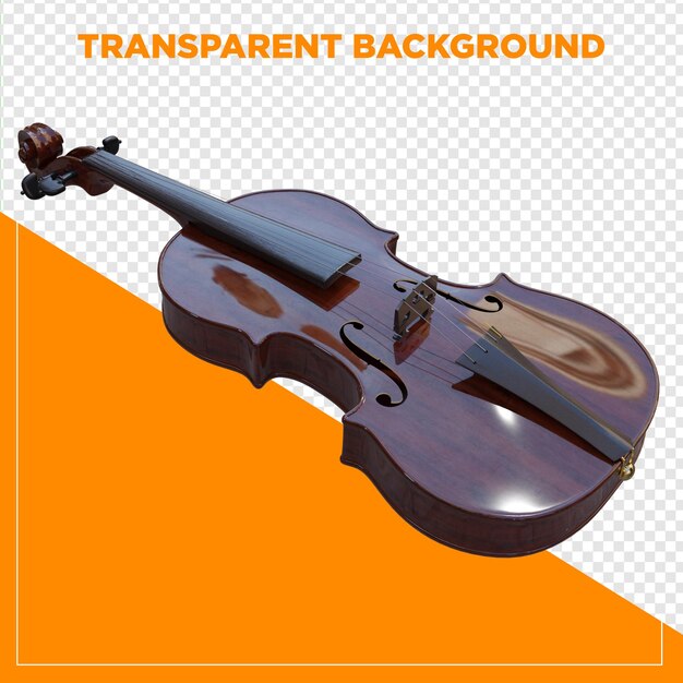 Renderizado en 3D de violín de madera con fondo transparente