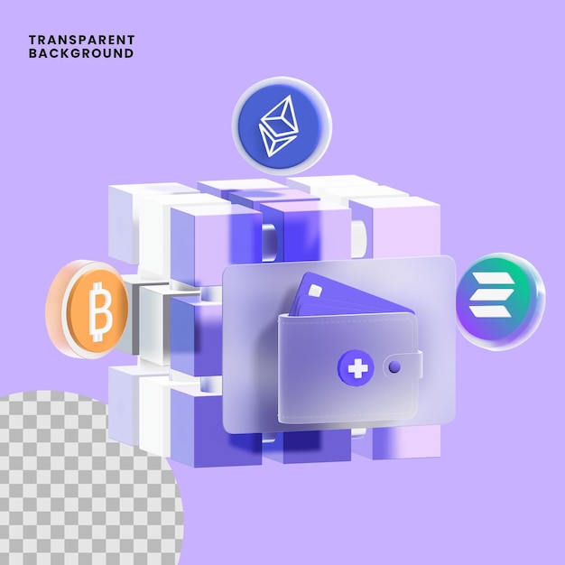 PSD renderizado de blockchain 3d para el sitio web