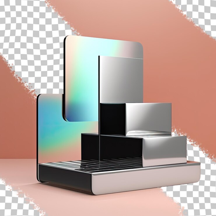 PSD renderizado por computadora en 3d en negro metálico sobre un fondo transparente