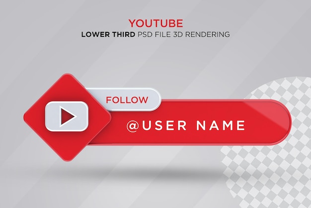 Renderizado de estilo 3d de tercer banner inferior de youtube psd premium